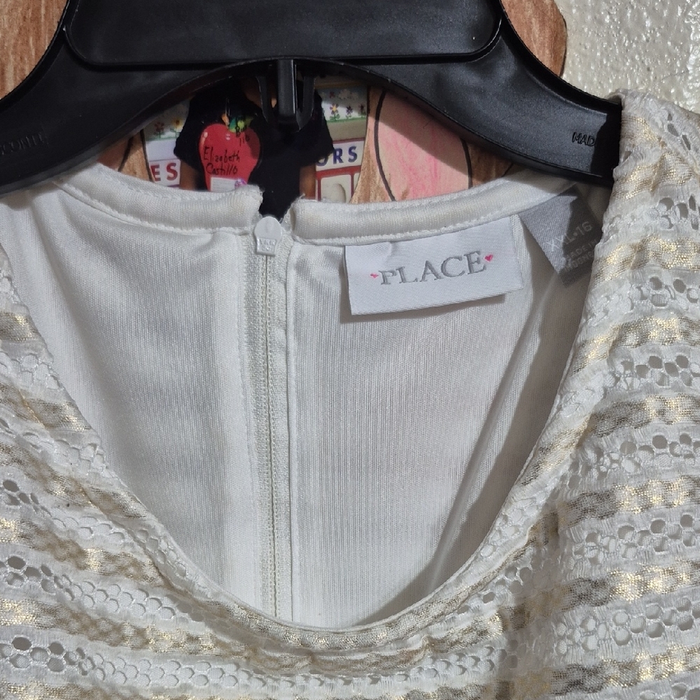 The Children's Place White and Gold Lace Dress